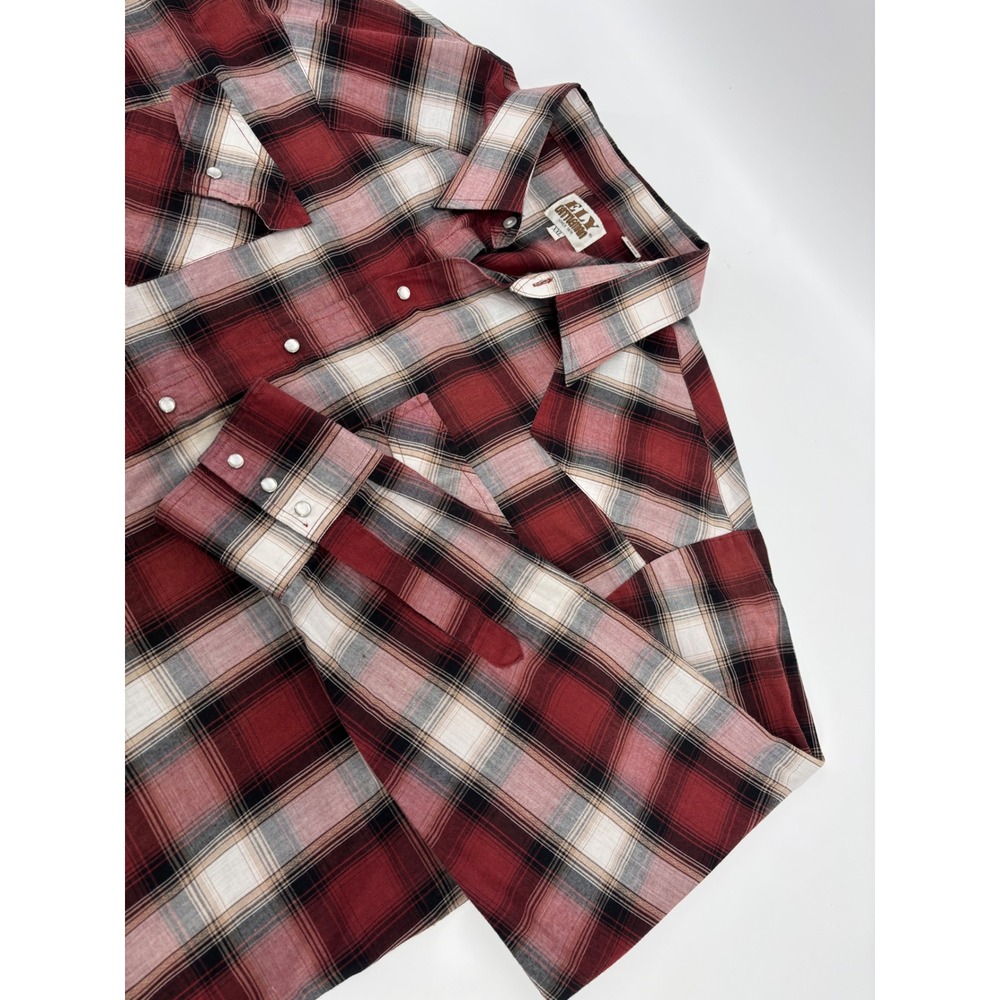 Ely Cattleman Mens XXL Red Plaid Western Pearl Snap Long Sleeve Shirt